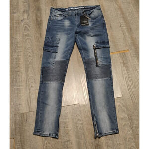 19V69 Italia Cotton Denim Slim Skinny Jeans Straight Leg Pants size 36w 32L Blue